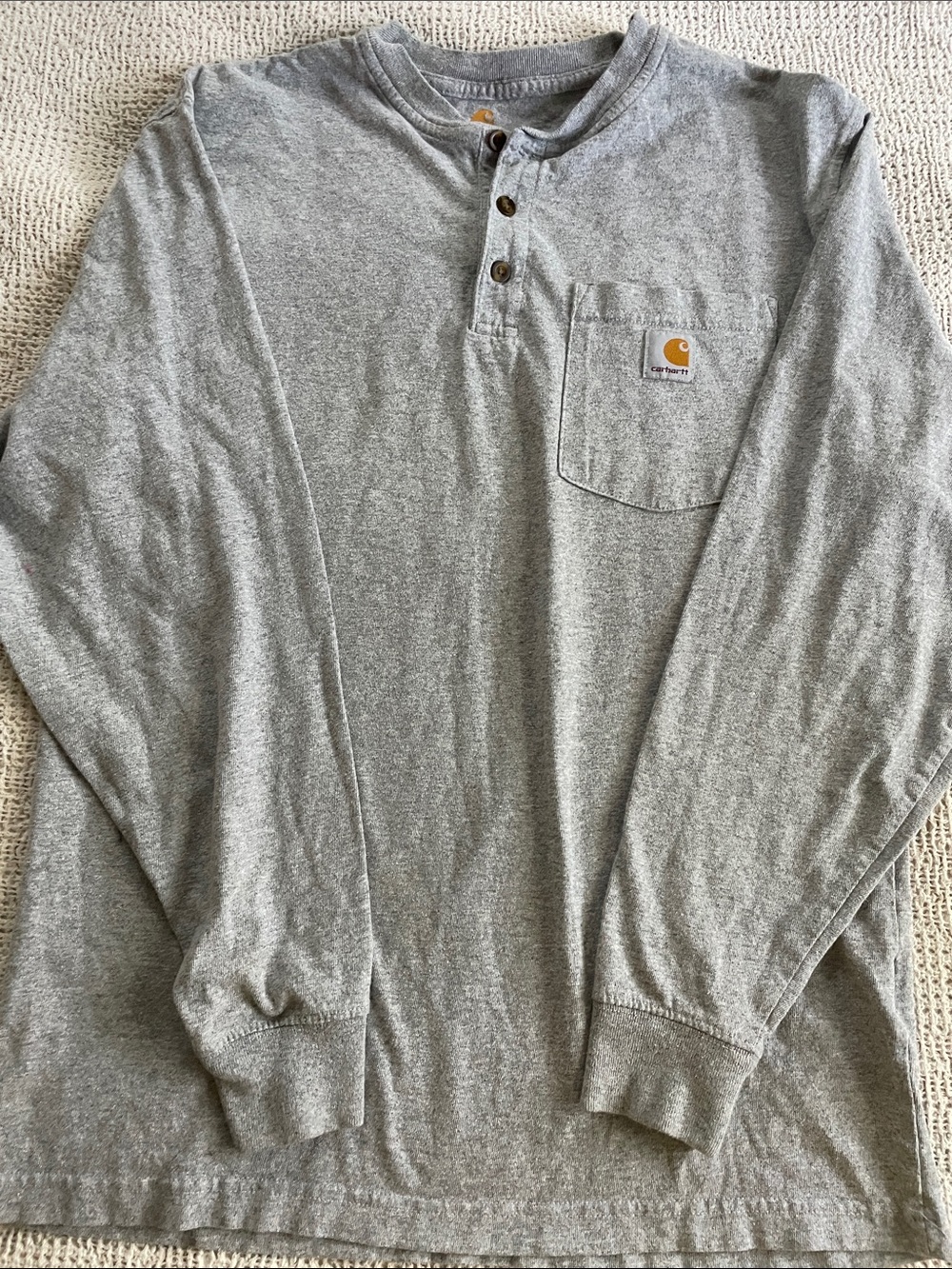 Carhartt Gray Long-Sleeve Henley with Chest Pocket. Small